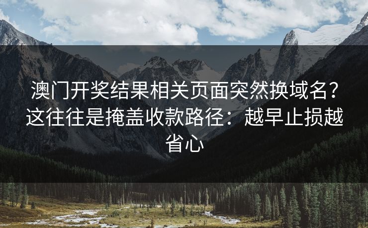 澳门开奖结果相关页面突然换域名？这往往是掩盖收款路径：越早止损越省心